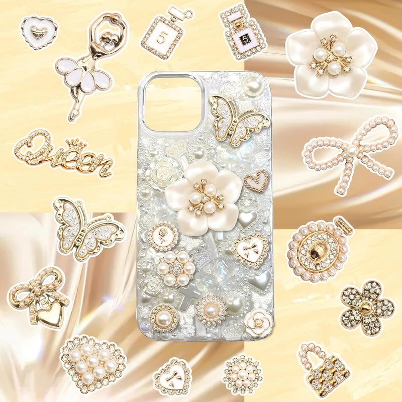 BELICEY Junk Case Charms Elegant Flower Butterfly Charm for Phone Case 3D Bow Heart Bear Junk Phone Case Kit Flatback Pearls Rhinestone for Customizing DIY Craft Accessories - Image 4